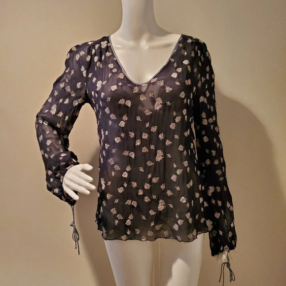Rebecca Taylor Silk Leaf Print Blouse Black White 8 - Picture 1 of 4